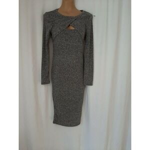 Almost Famous Gray Knit Sweater Dress  Peep Hole Shawl Bolero Collar M